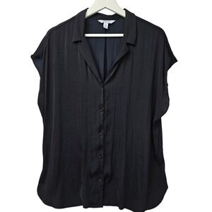 Nine West Black Collared Short Sleeve Button Up Shirt Womens XL Career Classic